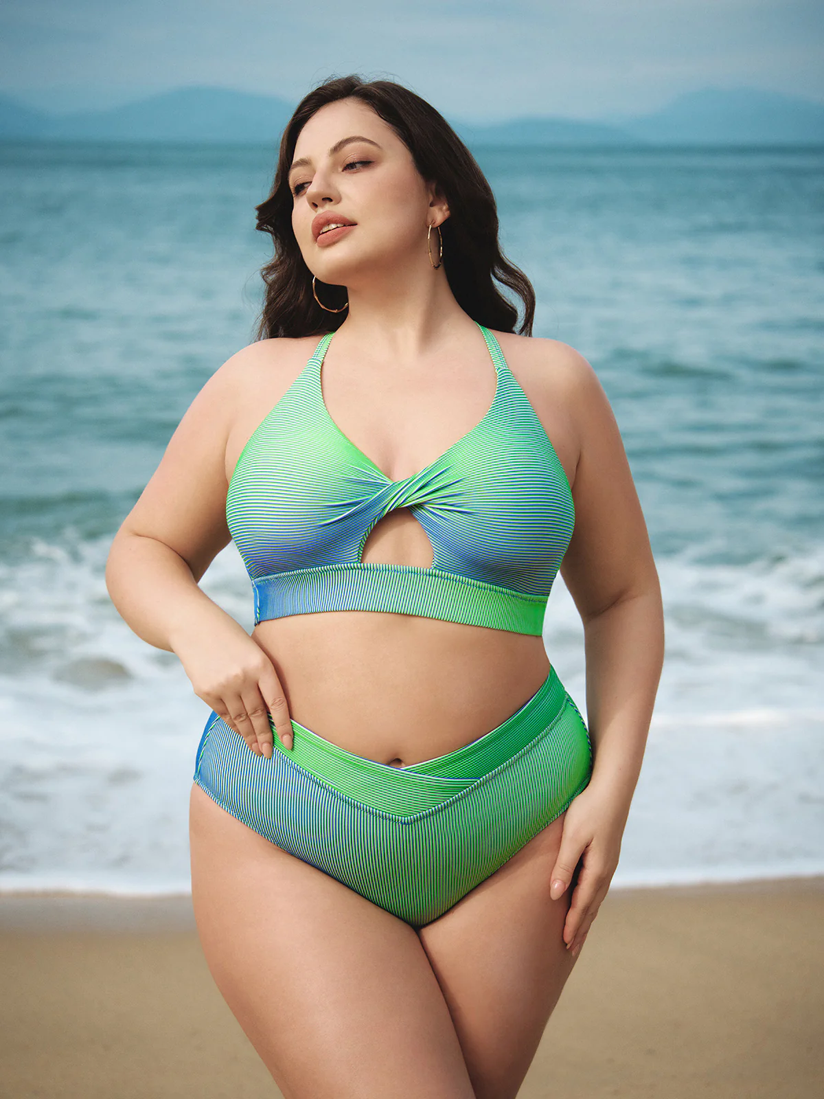 Green V Cut Plus Size Bikini Bottom