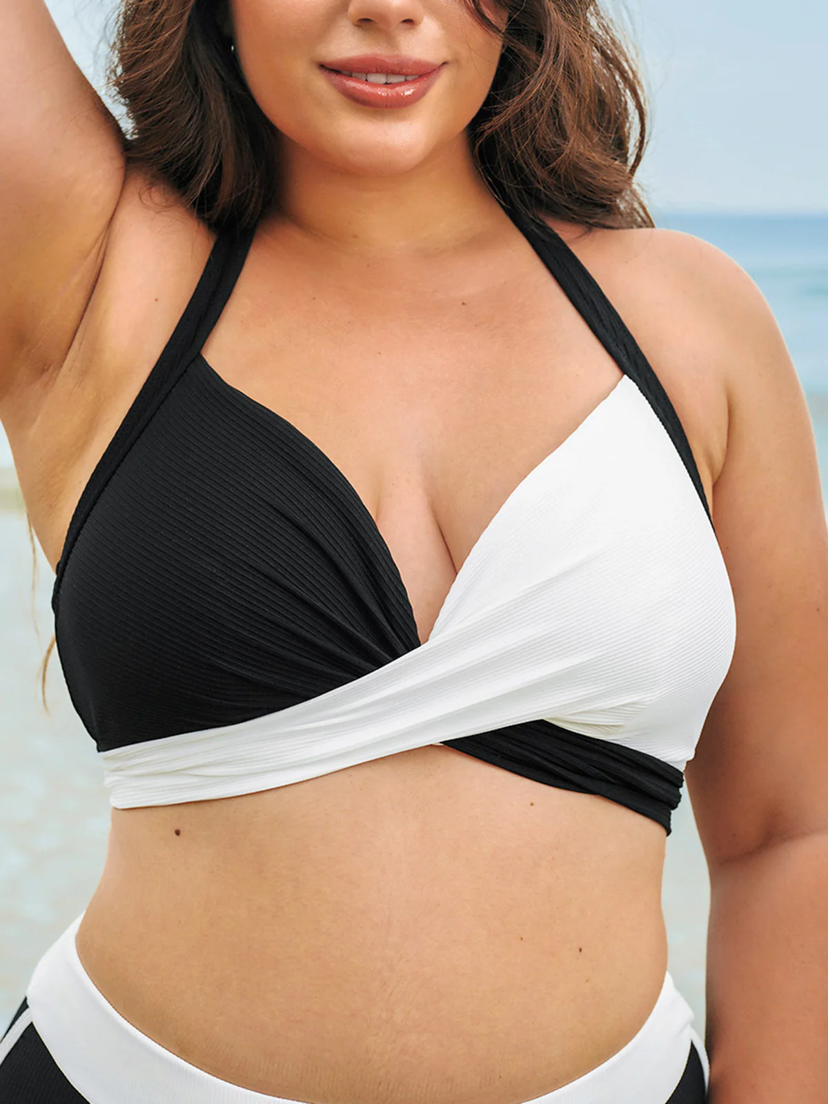 Black & White Triangle Plus Size Bikini Top