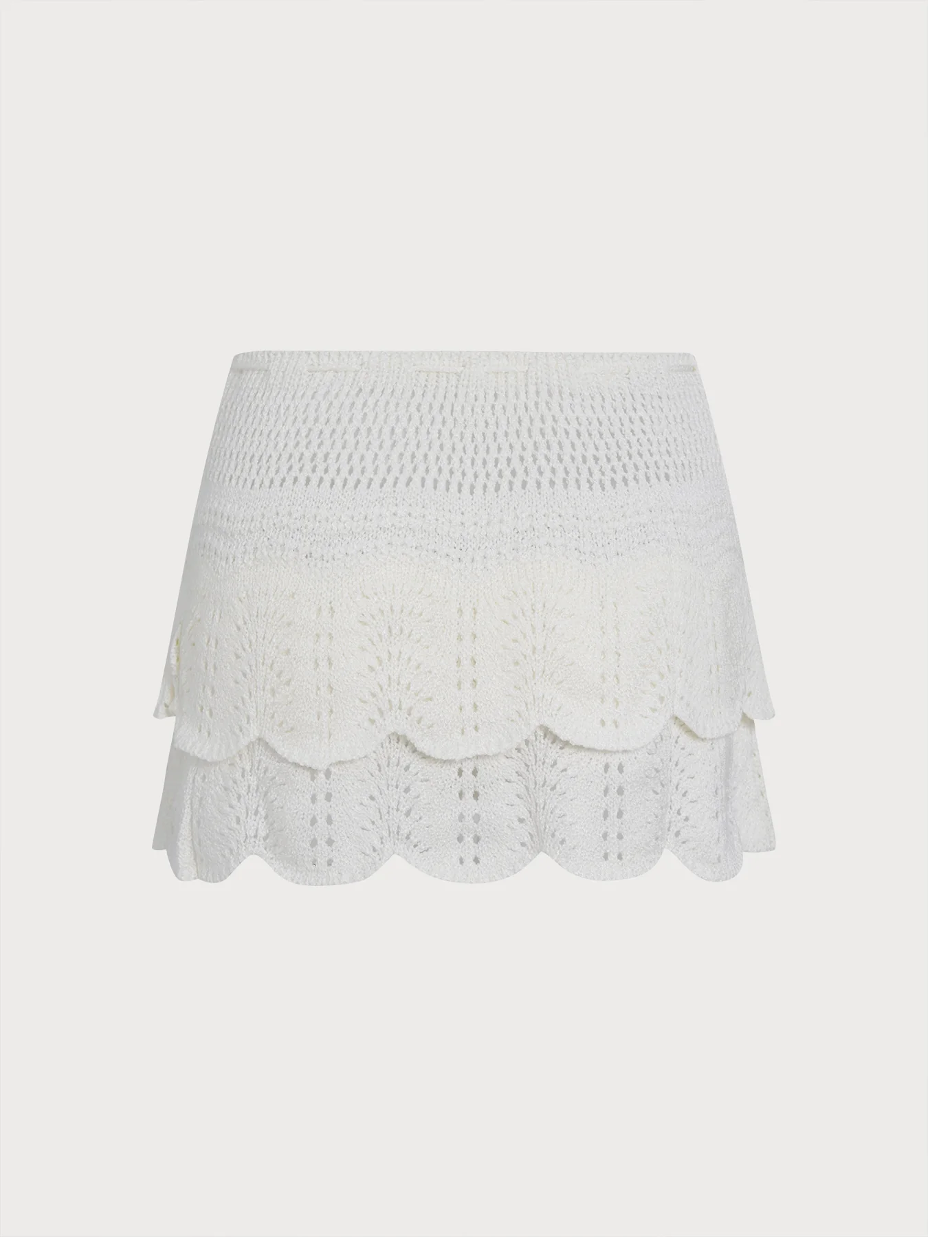 White Double-Layer Crochet Cover-Up Skirt