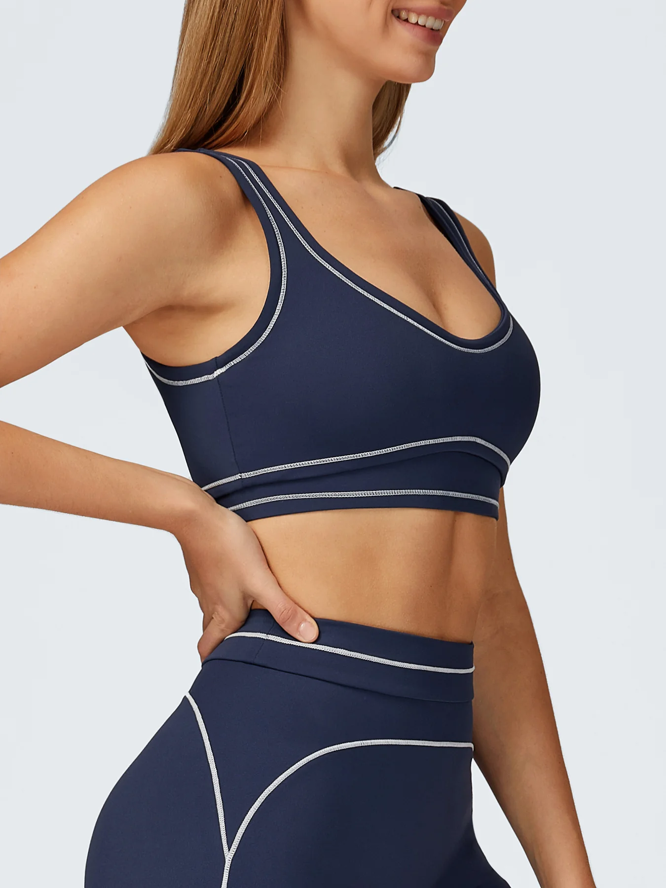 Navy Contrast-Trim Sports Bra