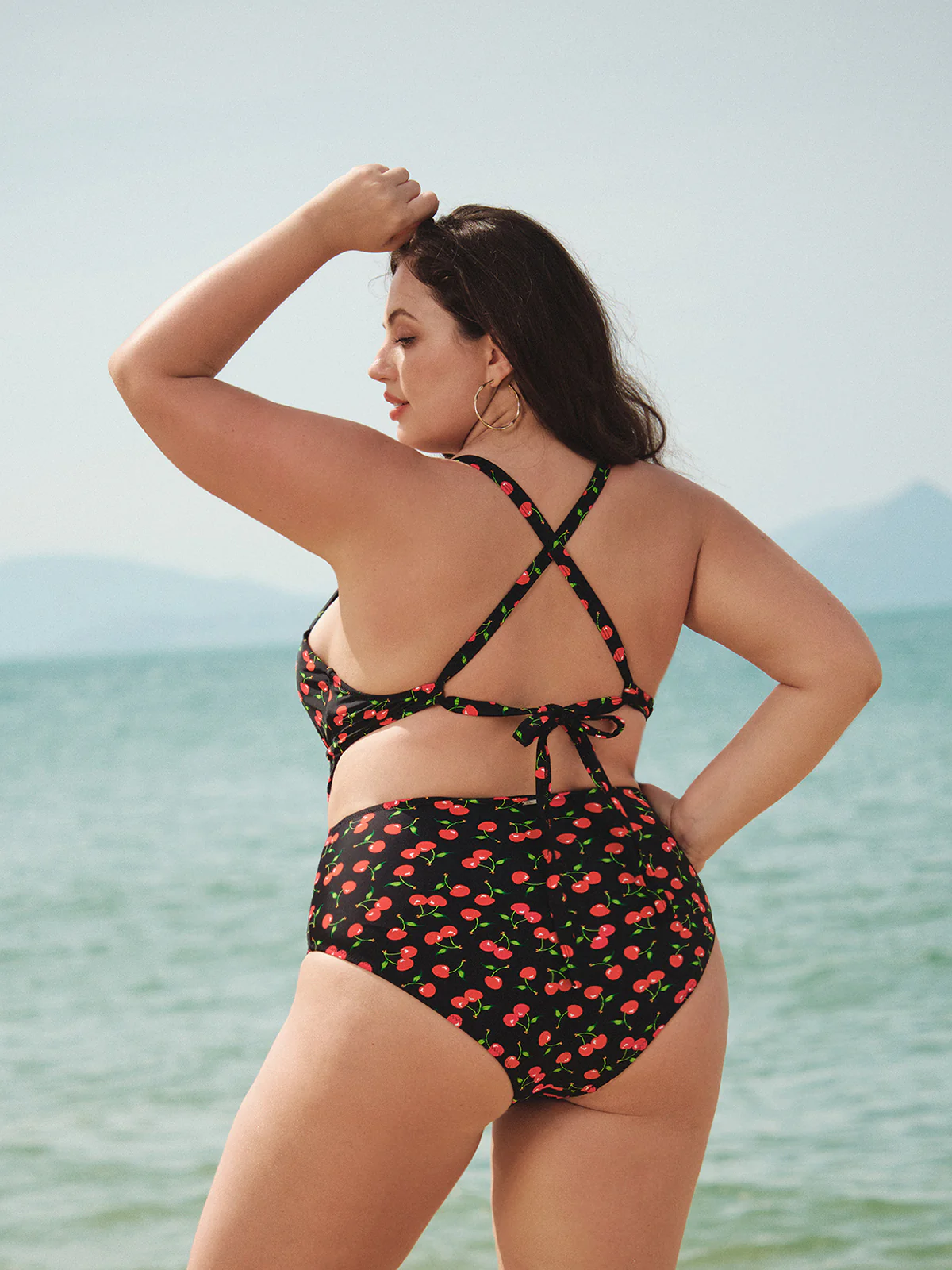 Cherry Drawstring Plus Size One-Piece Swimsuit