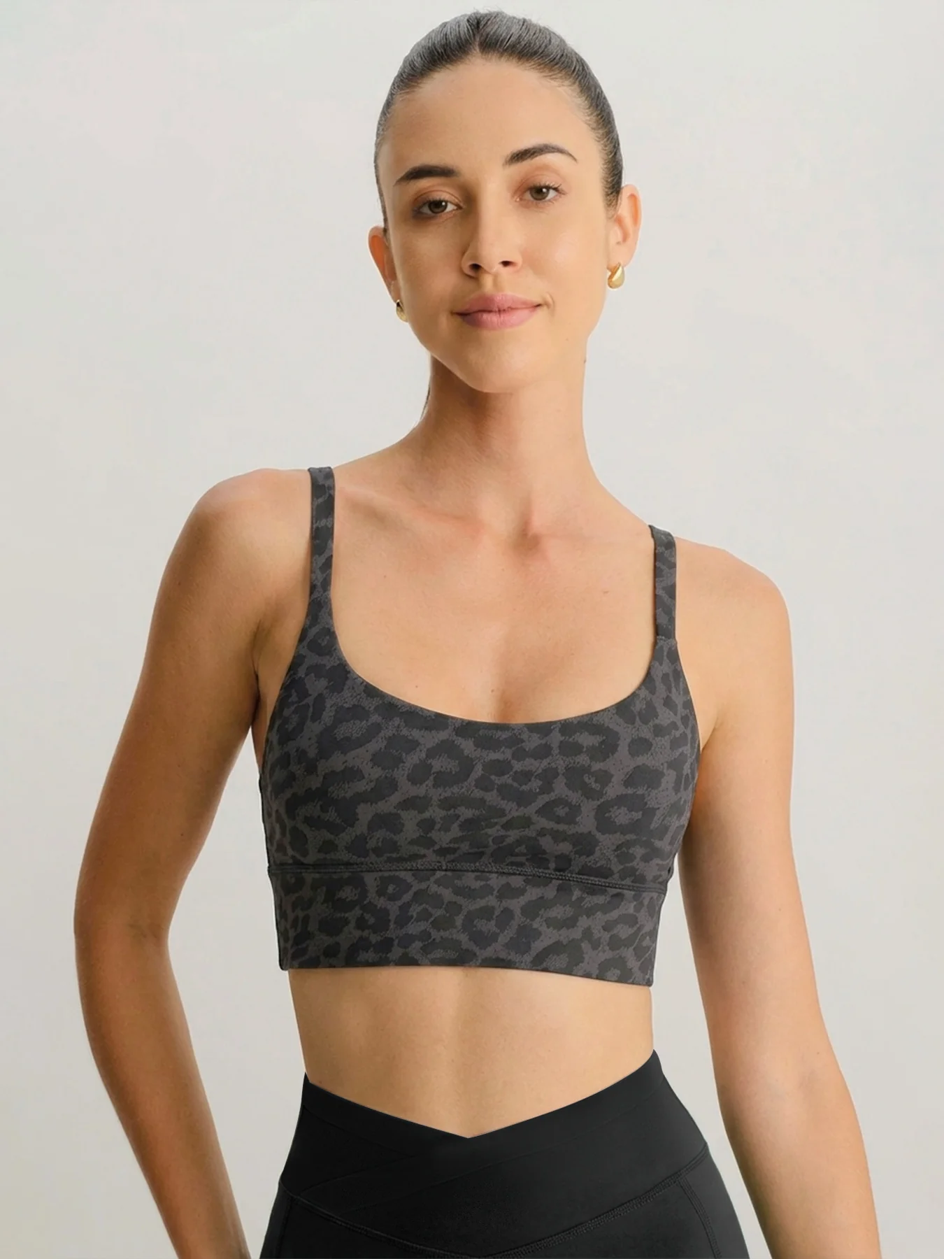 Grey Leopard X Cross Sports Bra-Light Support