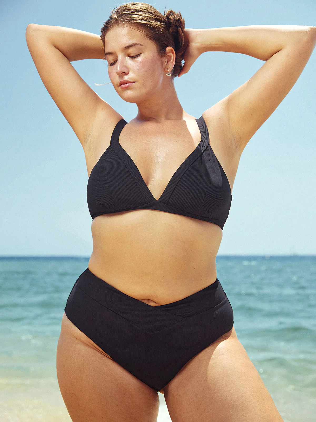 Black Contrast V-Cut Plus Size Bikini Bottom