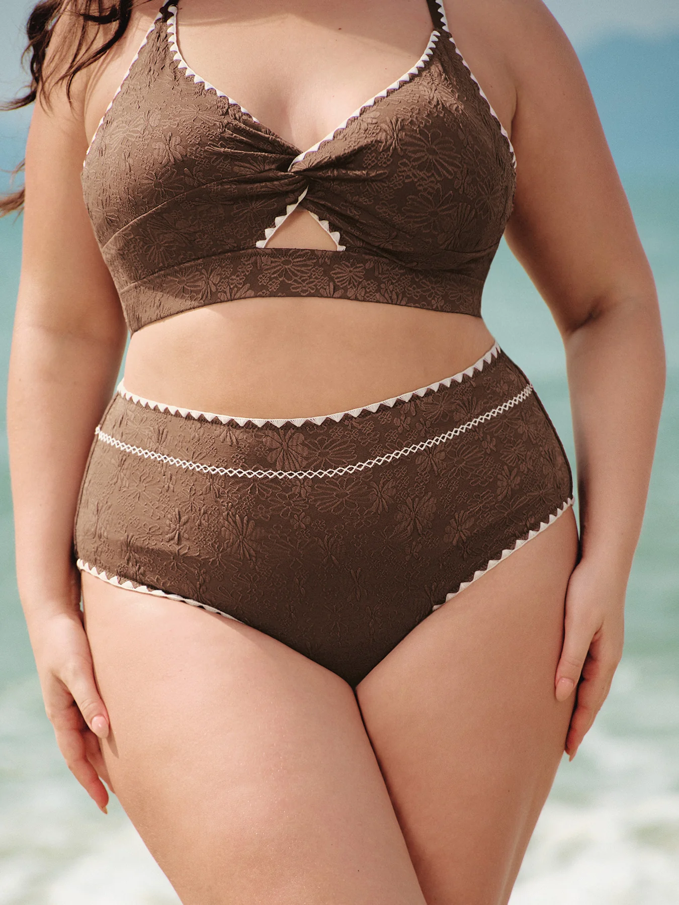 Dark Coffee Textured Plus Size Bikini Bottom