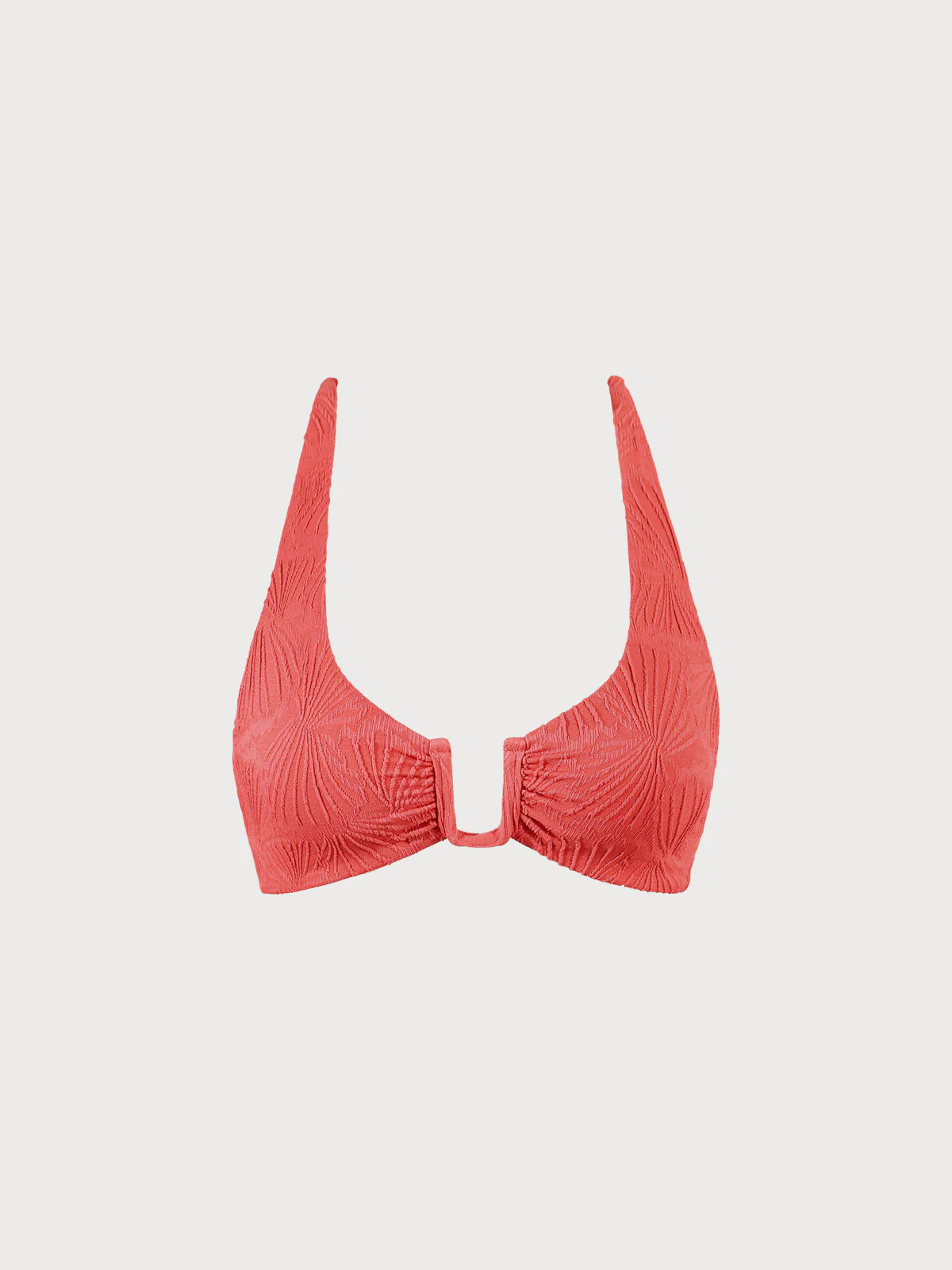 Red Jacquard U-Ring Cross Back Bikini Top