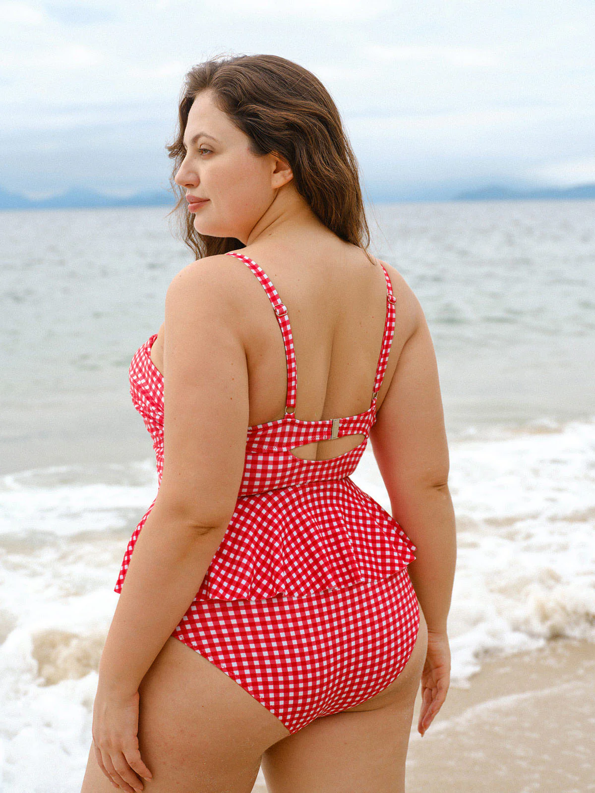 Red Plaid Plus Size Tankini Top