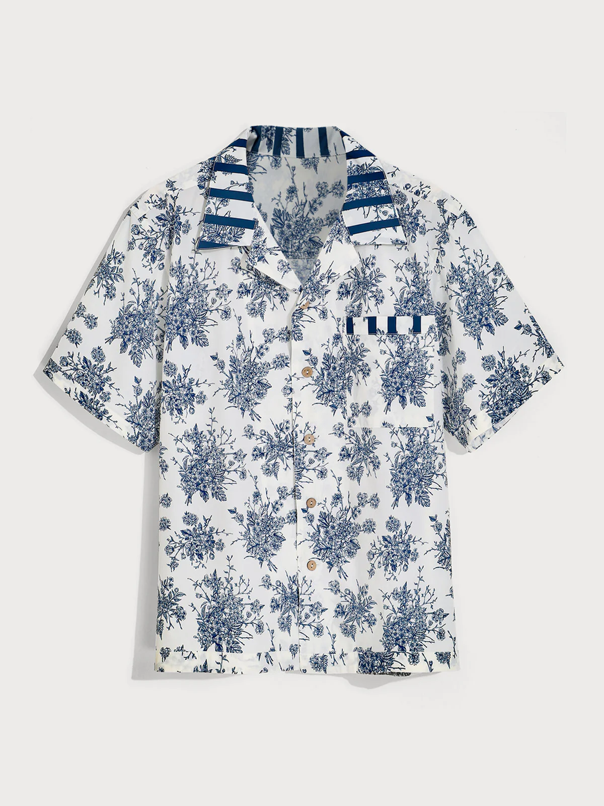 Men's Blue Floral Print Casual T-Shirt