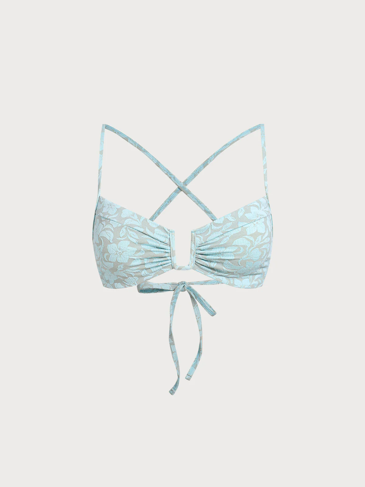 Light Blue U Neck Textured Bikini Top
