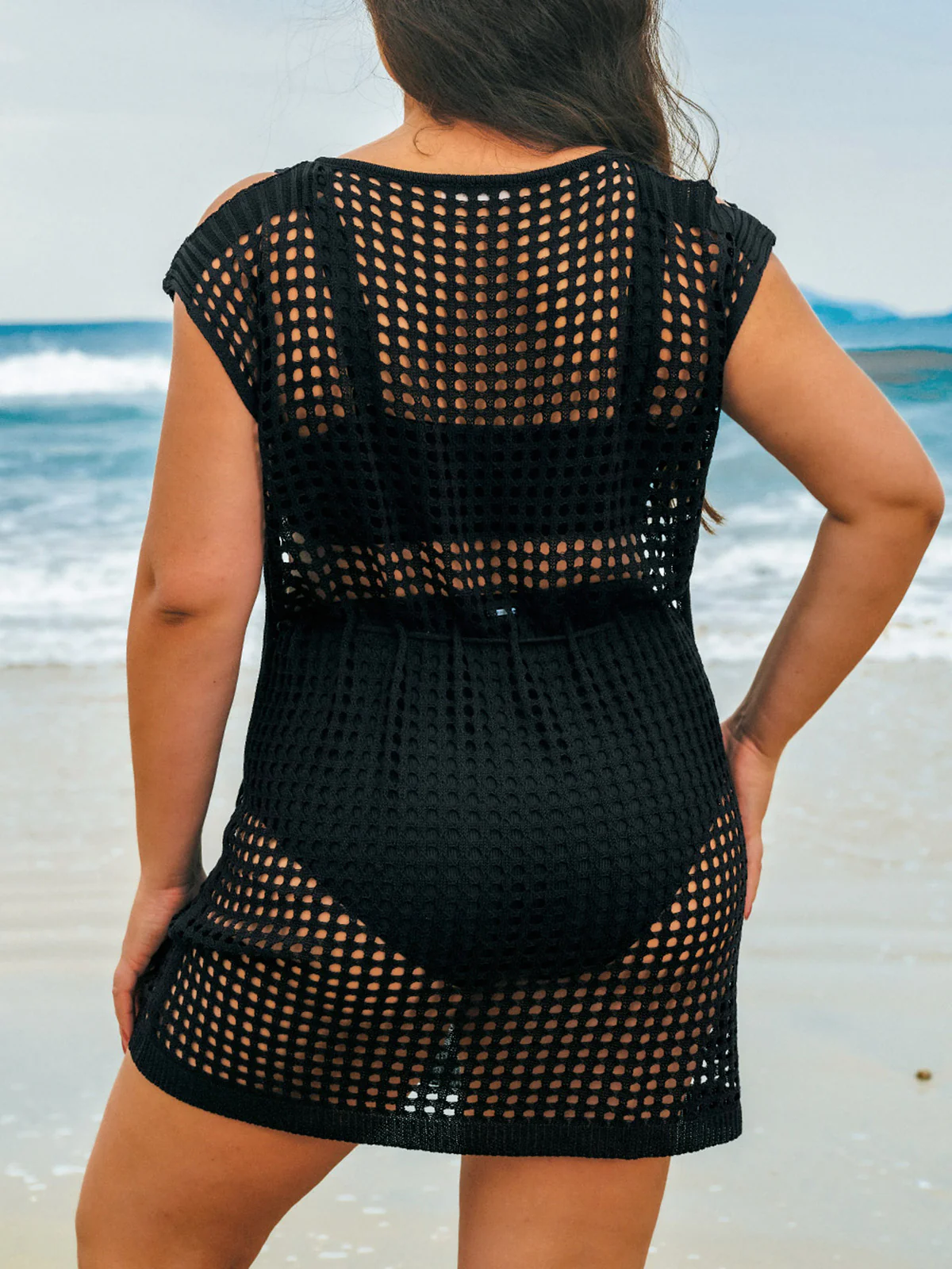 Black V Notch Plus Size Cover Up