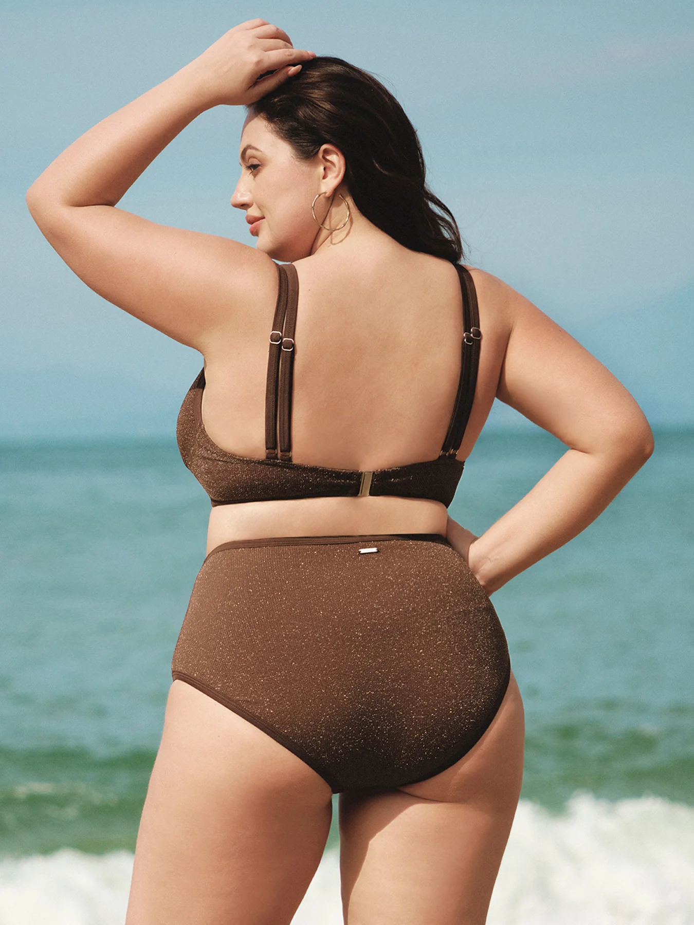 Dark Coffee Lurex Strappy Plus Size Bikini Top