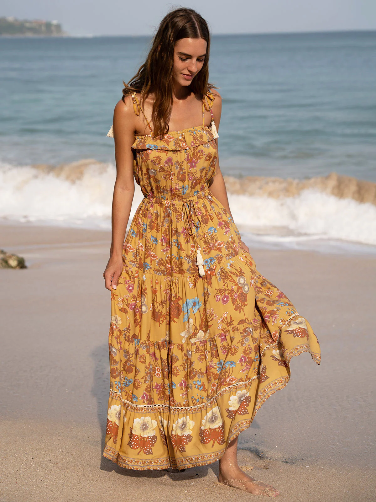 Yellow Print Beach Dresse