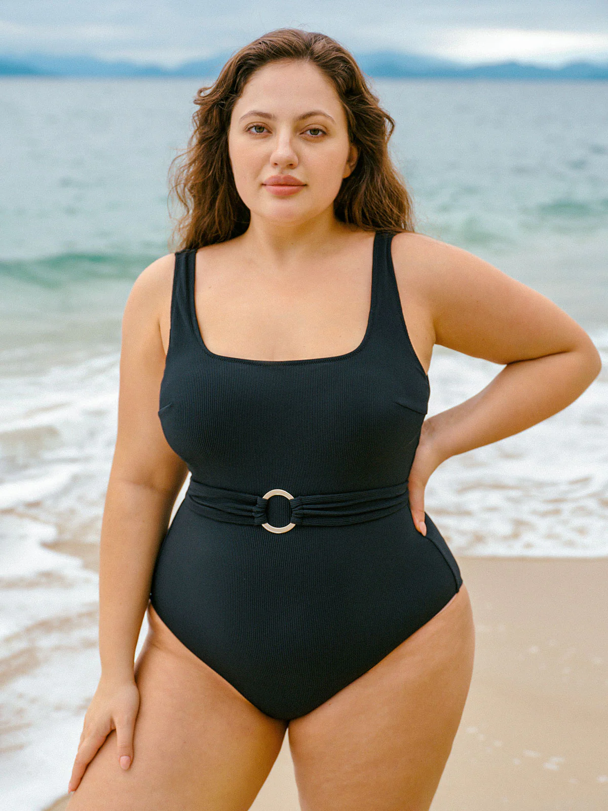 Black U-shape Plus Size One-Piece Swimsuit