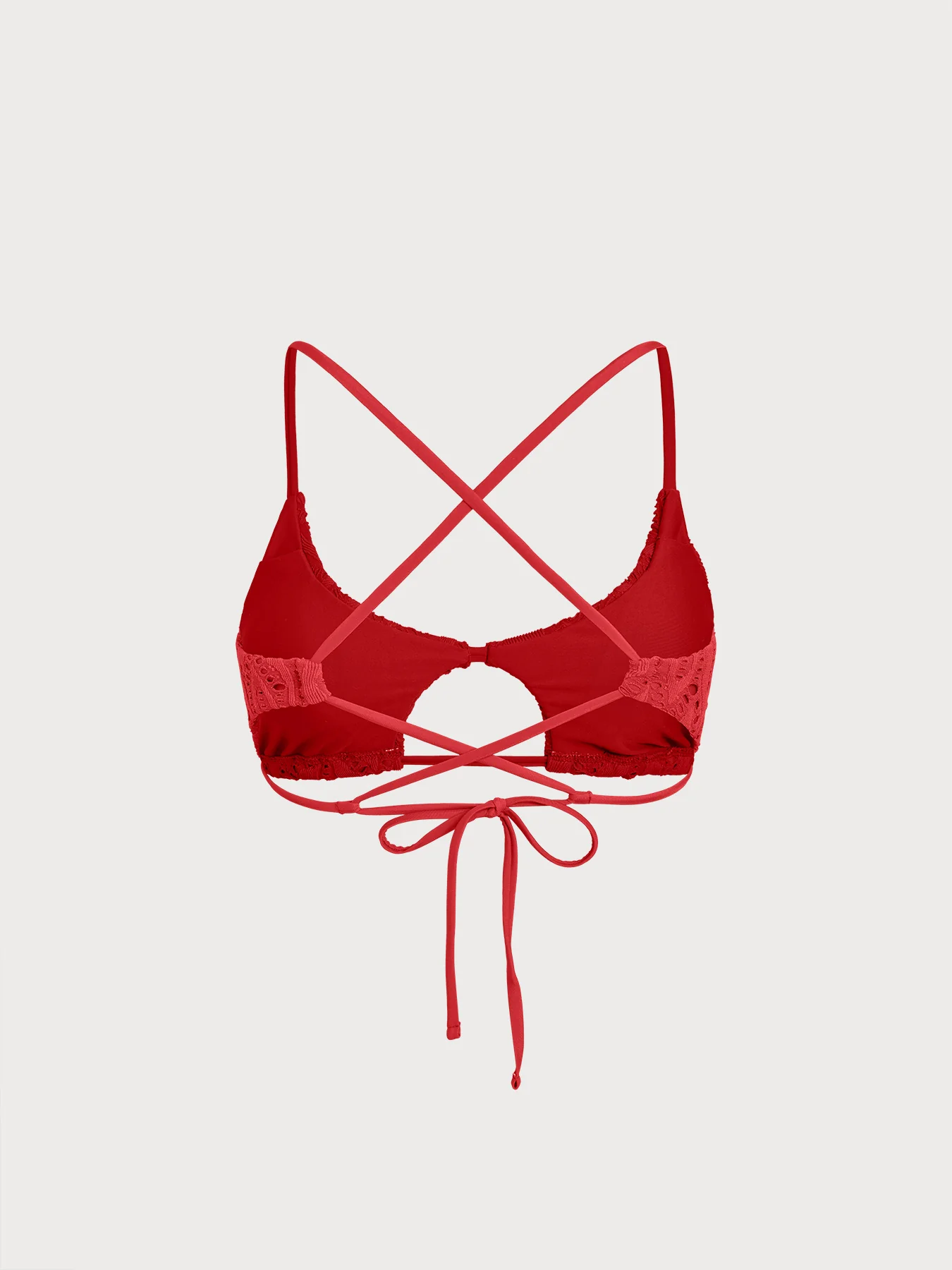 Red Textured Cutout Bikini Top