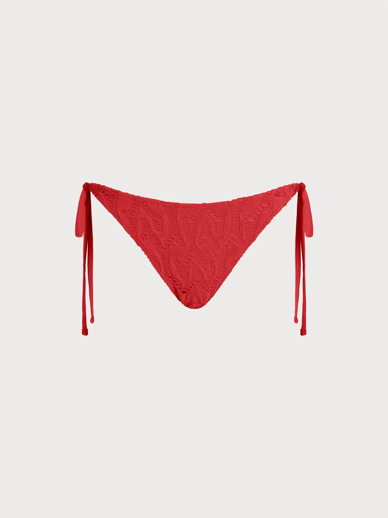 Red Textured Tie Bikini Bottom