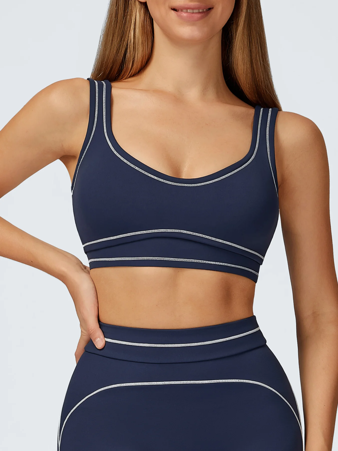 Navy Contrast-Trim Sports Bra