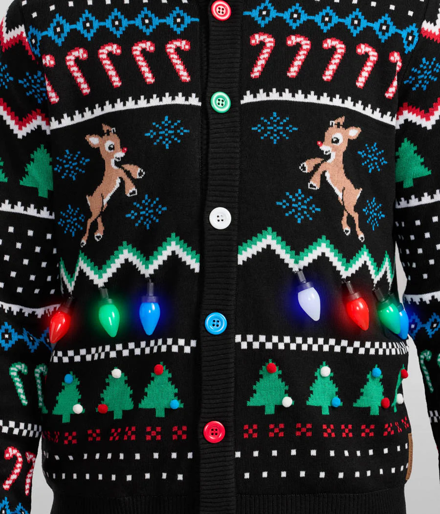 Men's Fair Isle Rudolph Light Up Christmas Cardigan Sweater