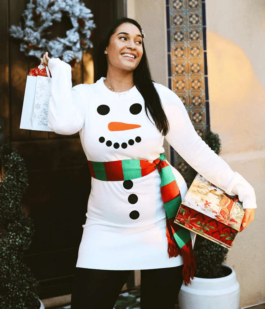 Women's Snowman Scarf Sweater Dress