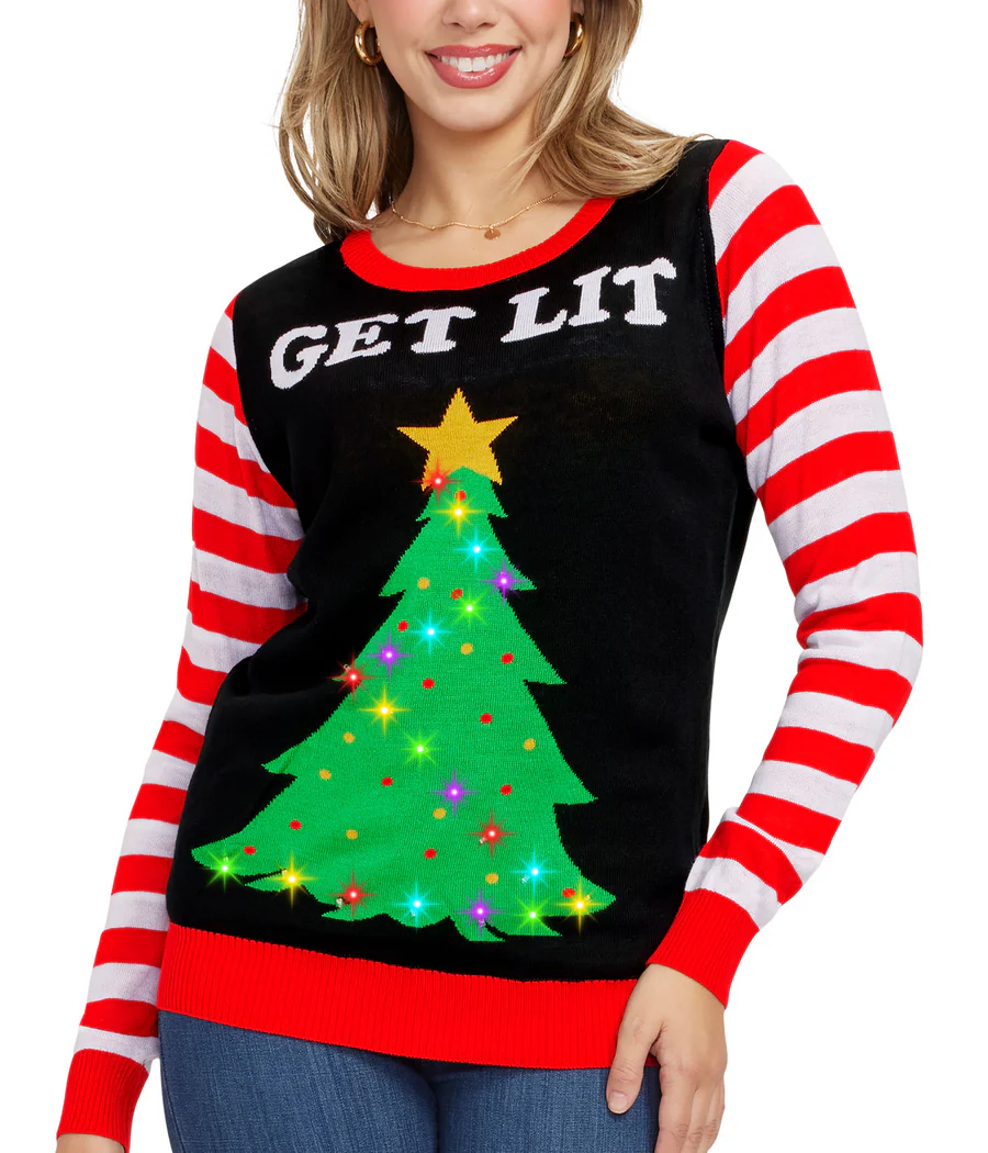 Women's Get Lit Light Up Ugly Christmas Sweater