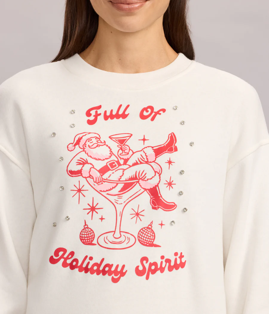 Women's Full of Holiday Spirit Rhinestone Embellished Sweatshirt