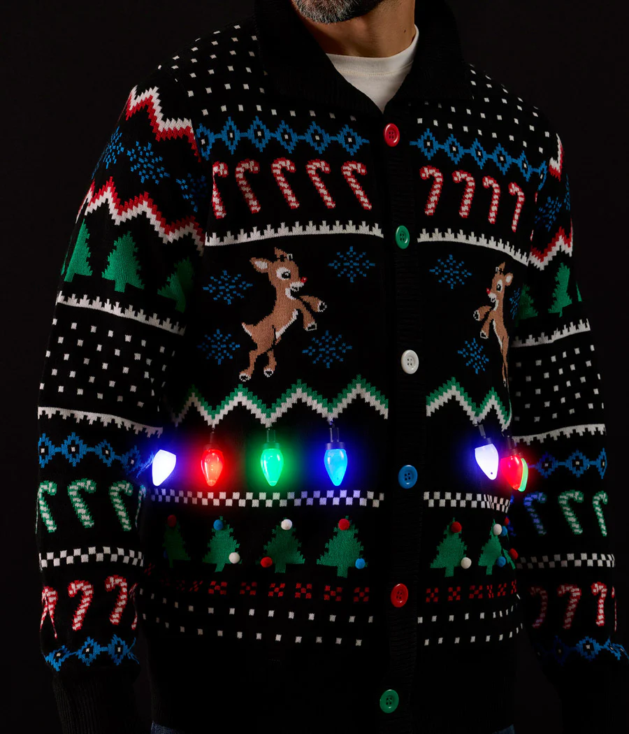 Men's Fair Isle Rudolph Light Up Christmas Cardigan Sweater