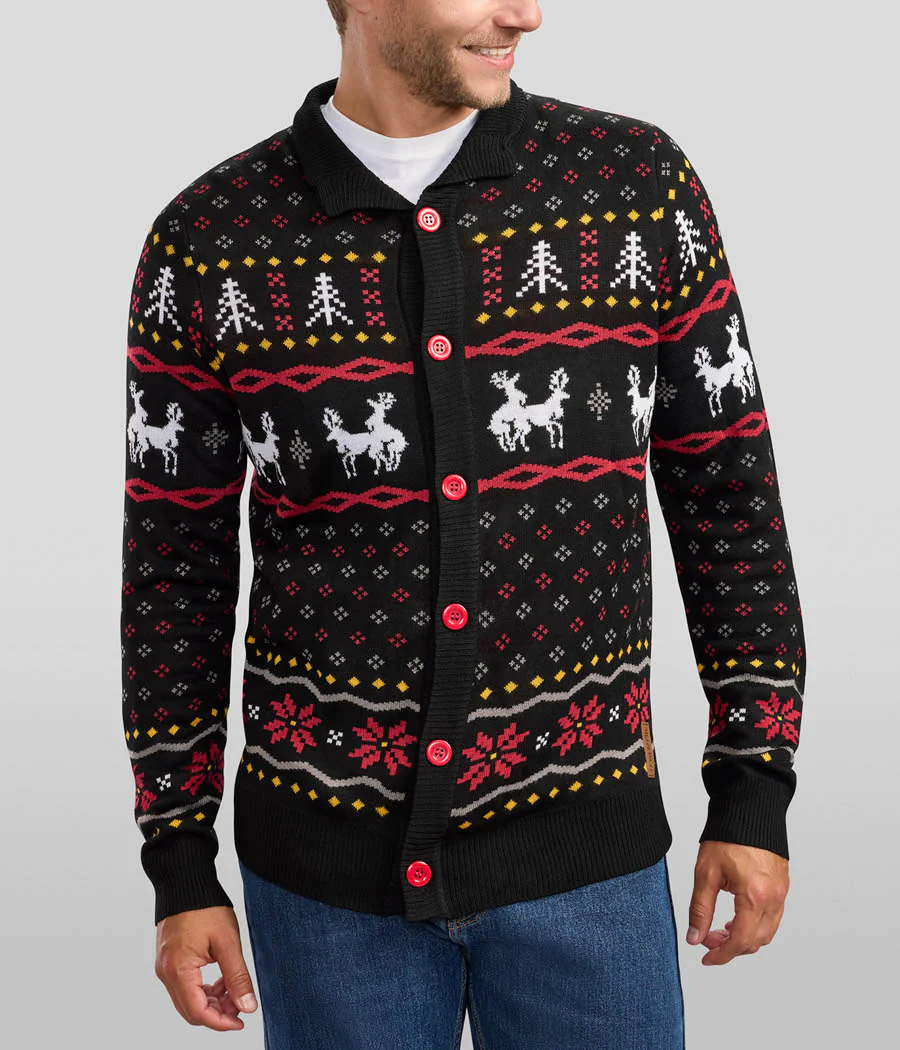Men's Naughty Reindeer Ugly Christmas Cardigan Sweater