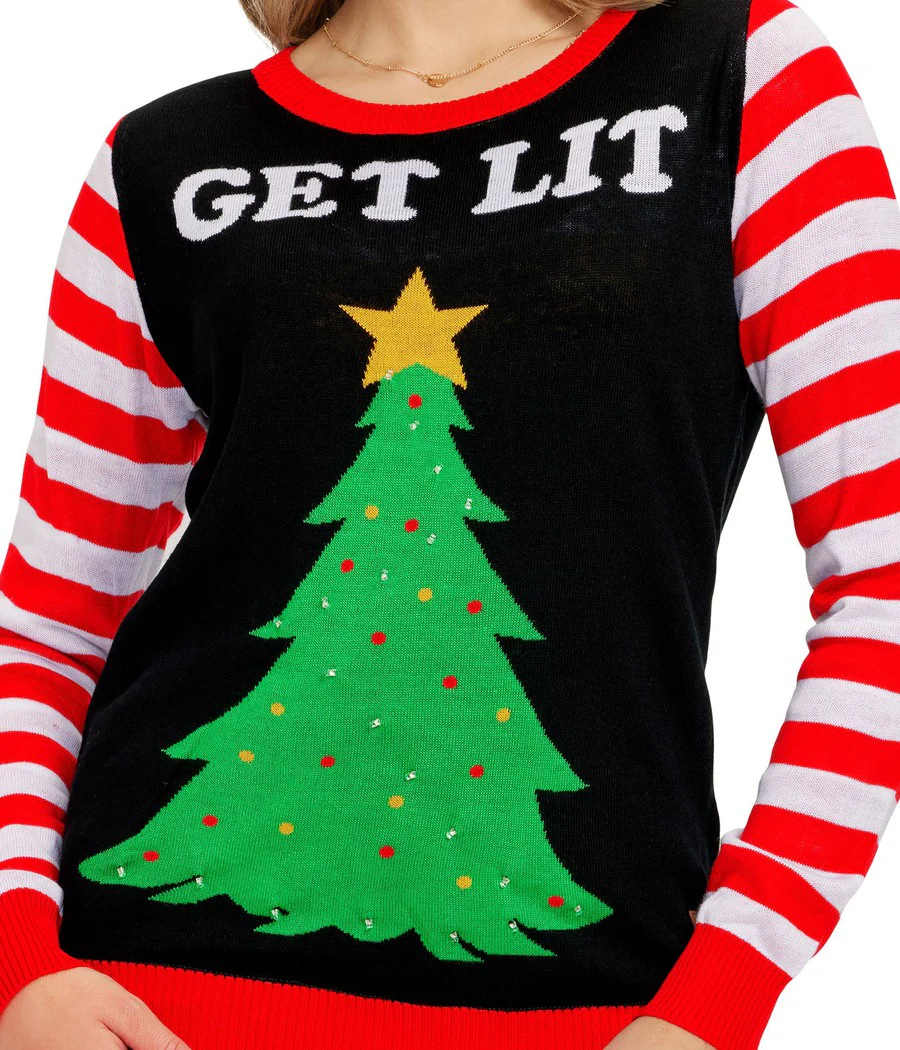 Women's Get Lit Light Up Ugly Christmas Sweater