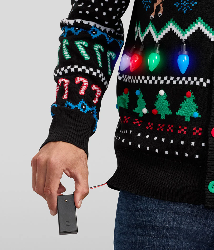 Men's Fair Isle Rudolph Light Up Christmas Cardigan Sweater