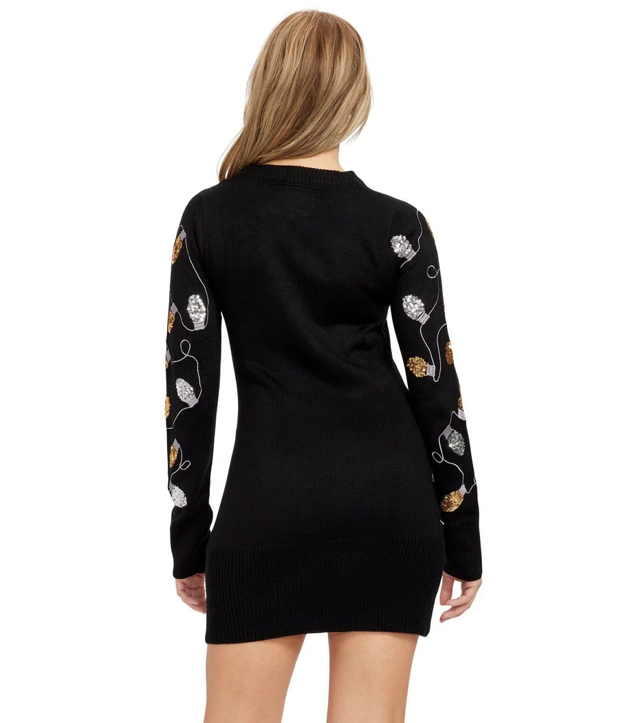 Women's Christmas Light Strand Sequin Sweater Dress