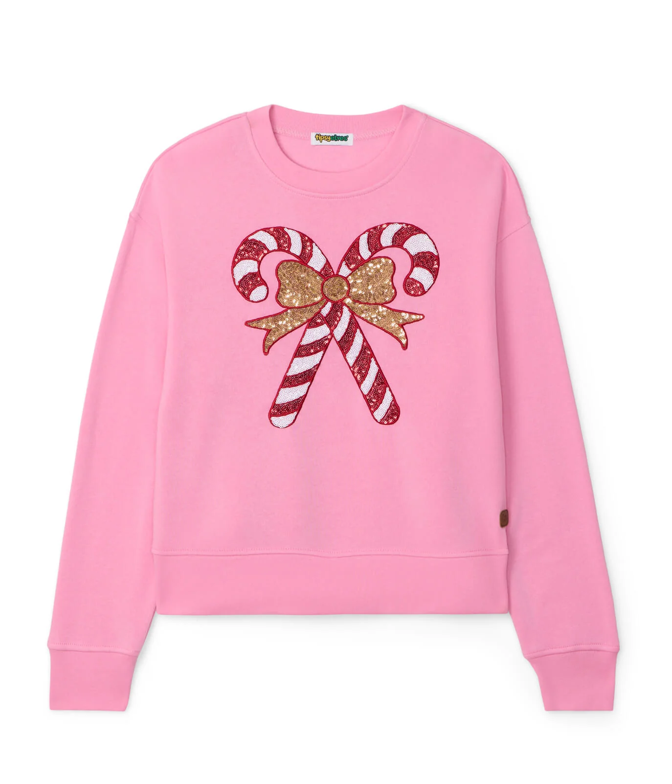 Women's Pink Sequin Candy Cane Sweatshirt