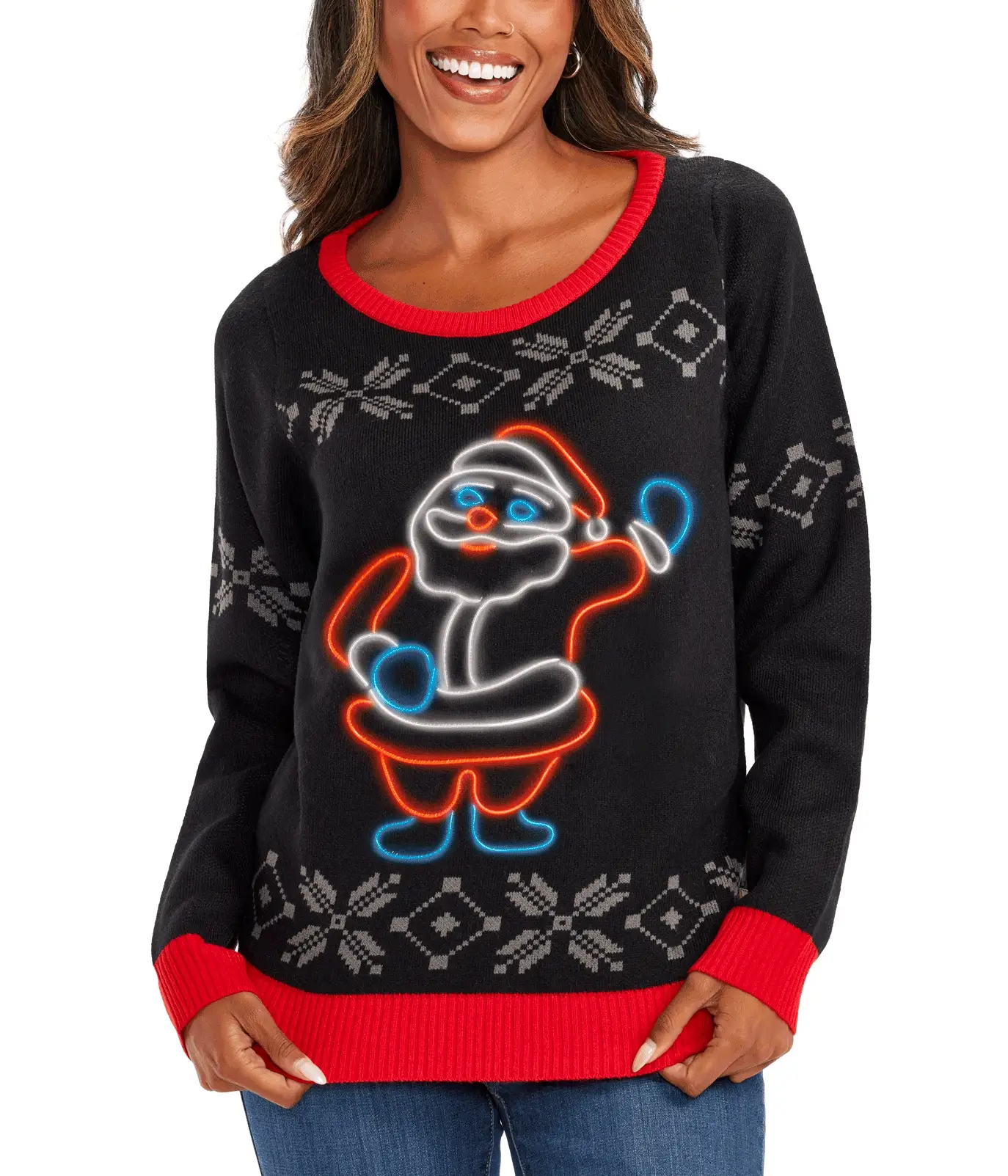 Women's Ho Ho Hello Neon LED Light Up Ugly Christmas Sweater