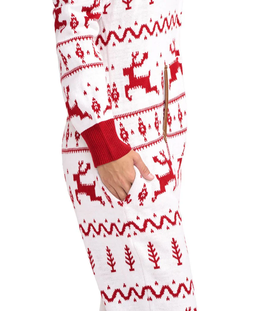 Women's Red and White Fair Isle Knit Jumpsuit