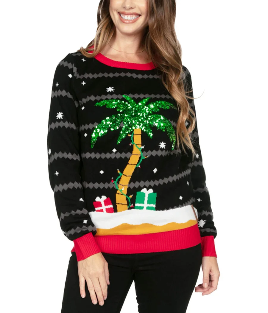 Women’s All Is Palm All Is Bright Light Up Ugly Christmas Sweater
