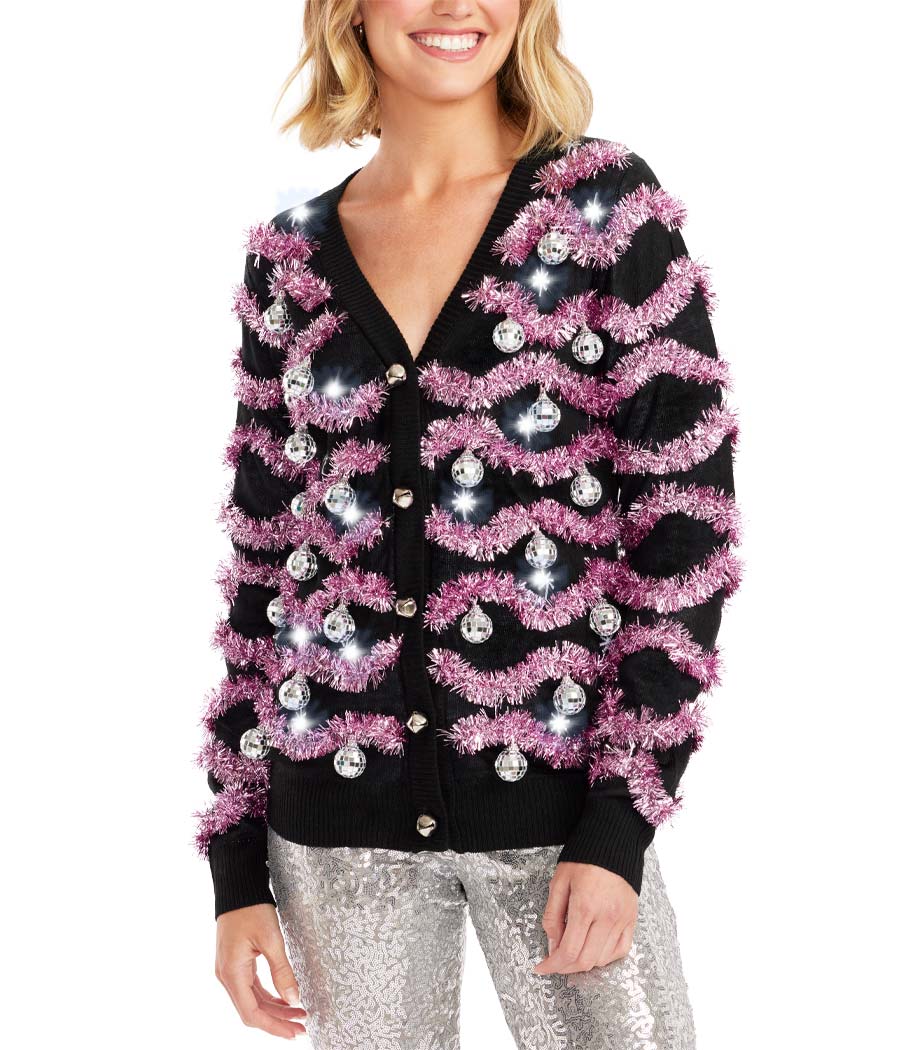 Women's Deck The Disco Balls Light Up Cardigan Sweater