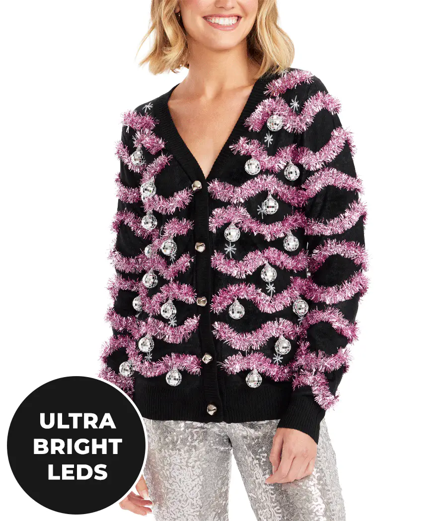 Women's Deck The Disco Balls Light Up Cardigan Sweater