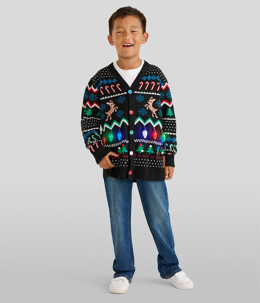 Matching Fair Isle Rudolph Light Up Family Cardigan Sweaters