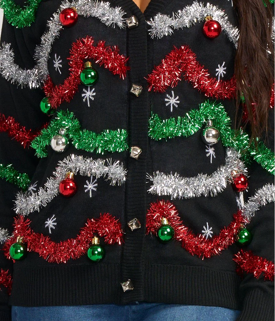 Women's Midnight Garland Light Up Christmas Cardigan Sweater