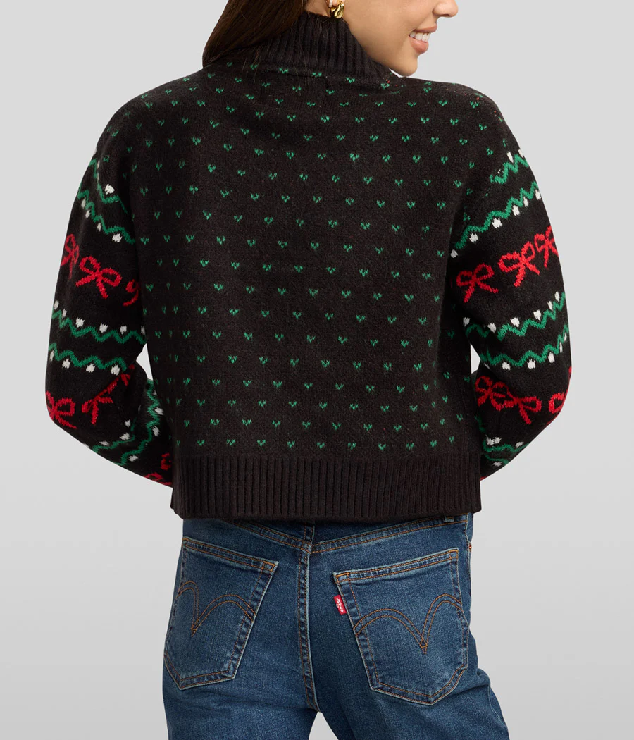 Women's Cozy Knit Rudolph Wreath Cropped Christmas Sweater