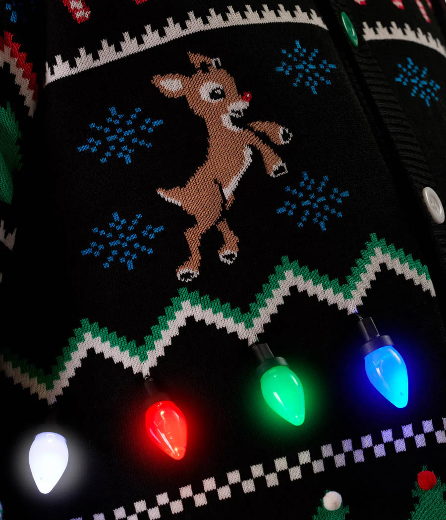 Men's Fair Isle Rudolph Light Up Christmas Cardigan Sweater