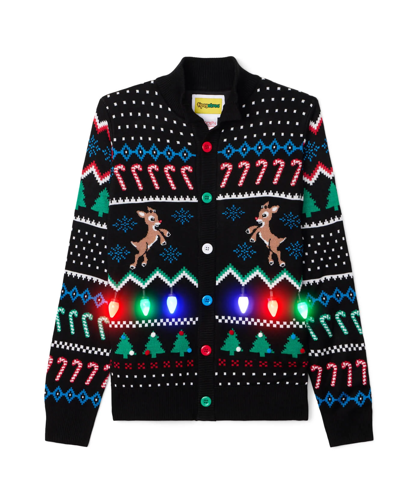 Men's Fair Isle Rudolph Light Up Christmas Cardigan Sweater