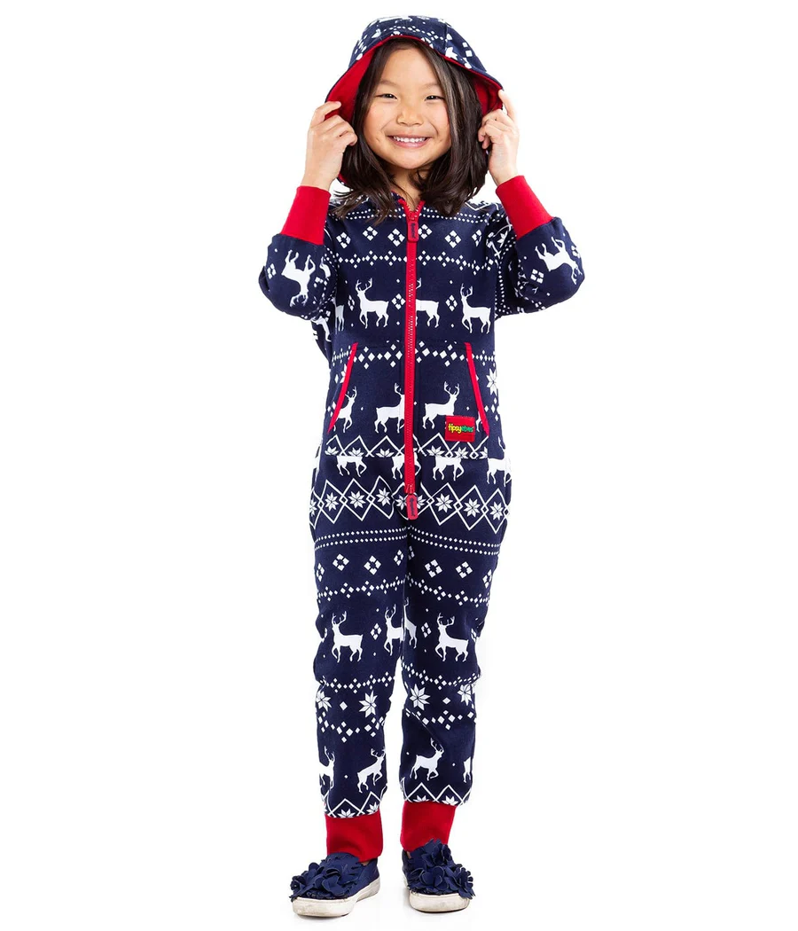 Girl's Blue Reindeer Jumpsuit