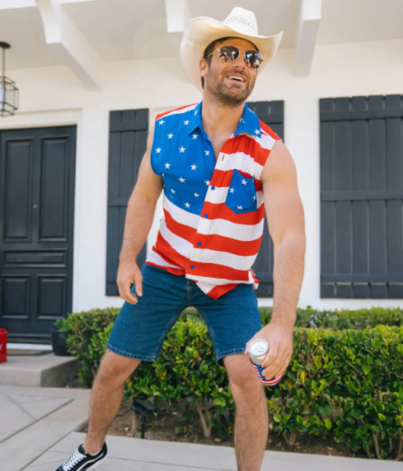 Men's Sleeveless Stripes Button Down Shirt