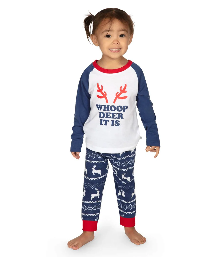 Toddler Girl's Whoop Deer It Is Crew Neck Pajama Set