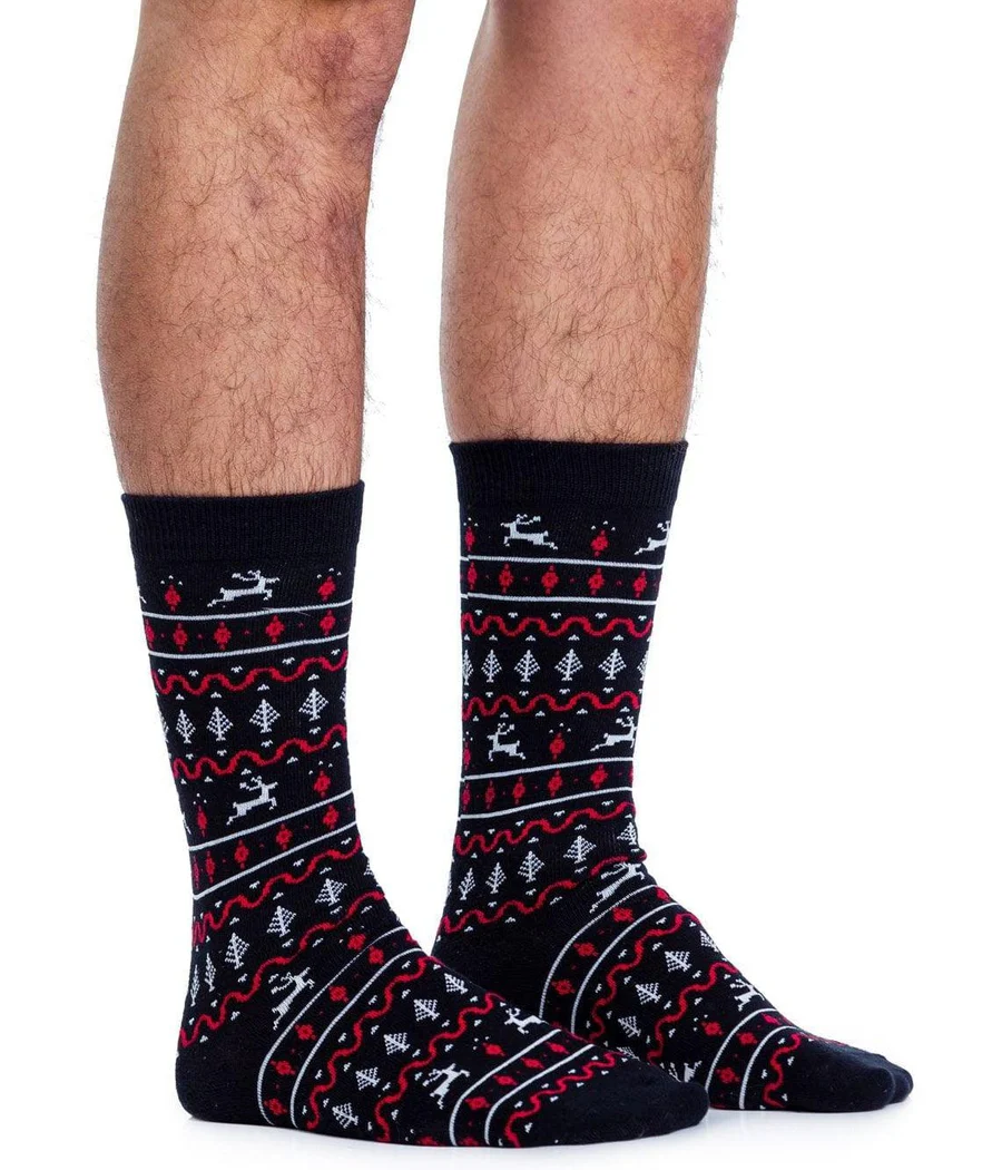 Men's Red and Black Fair Isle Socks (Fits Sizes 8-11M)