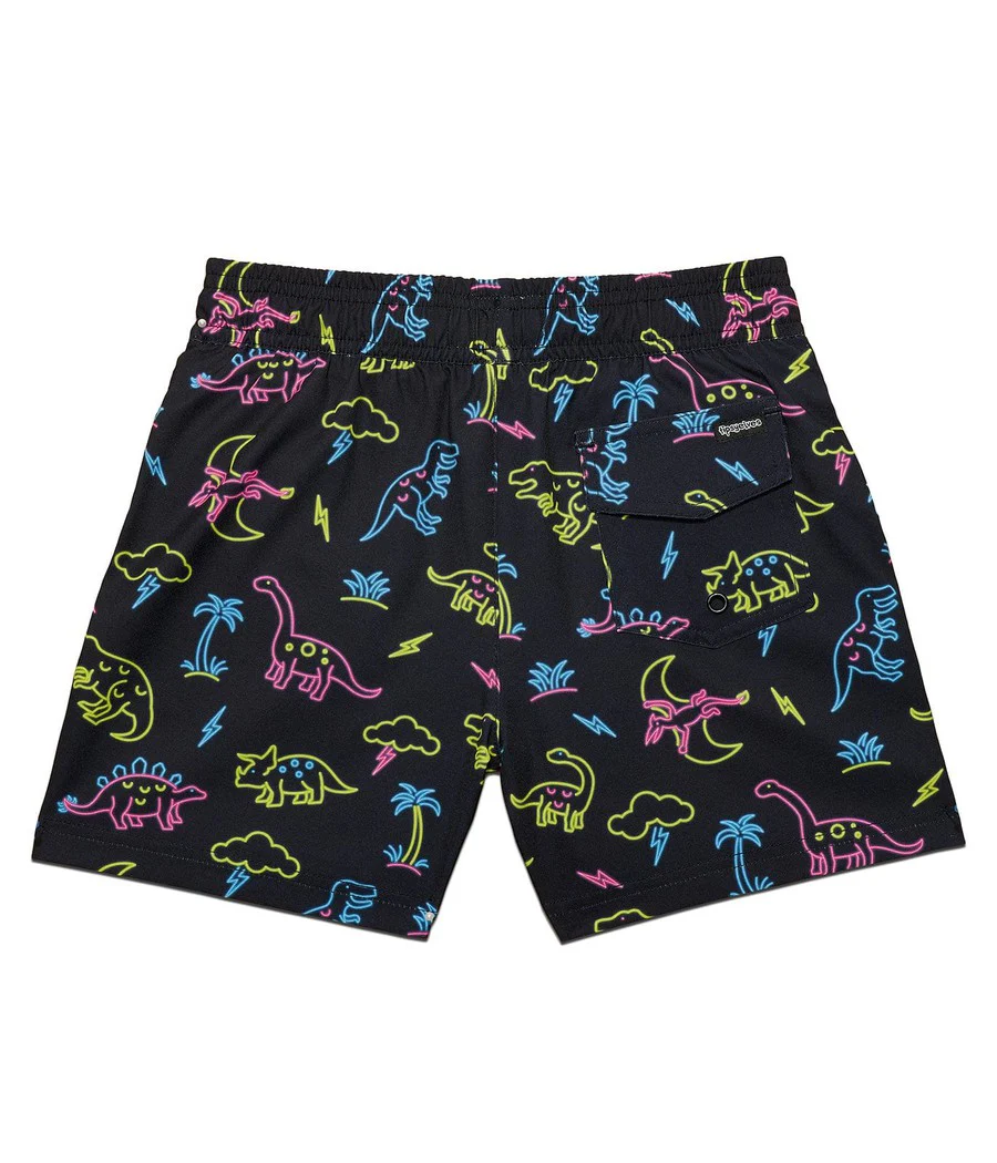 Boy's Neon Dinosaur Stretch Swim Trunks