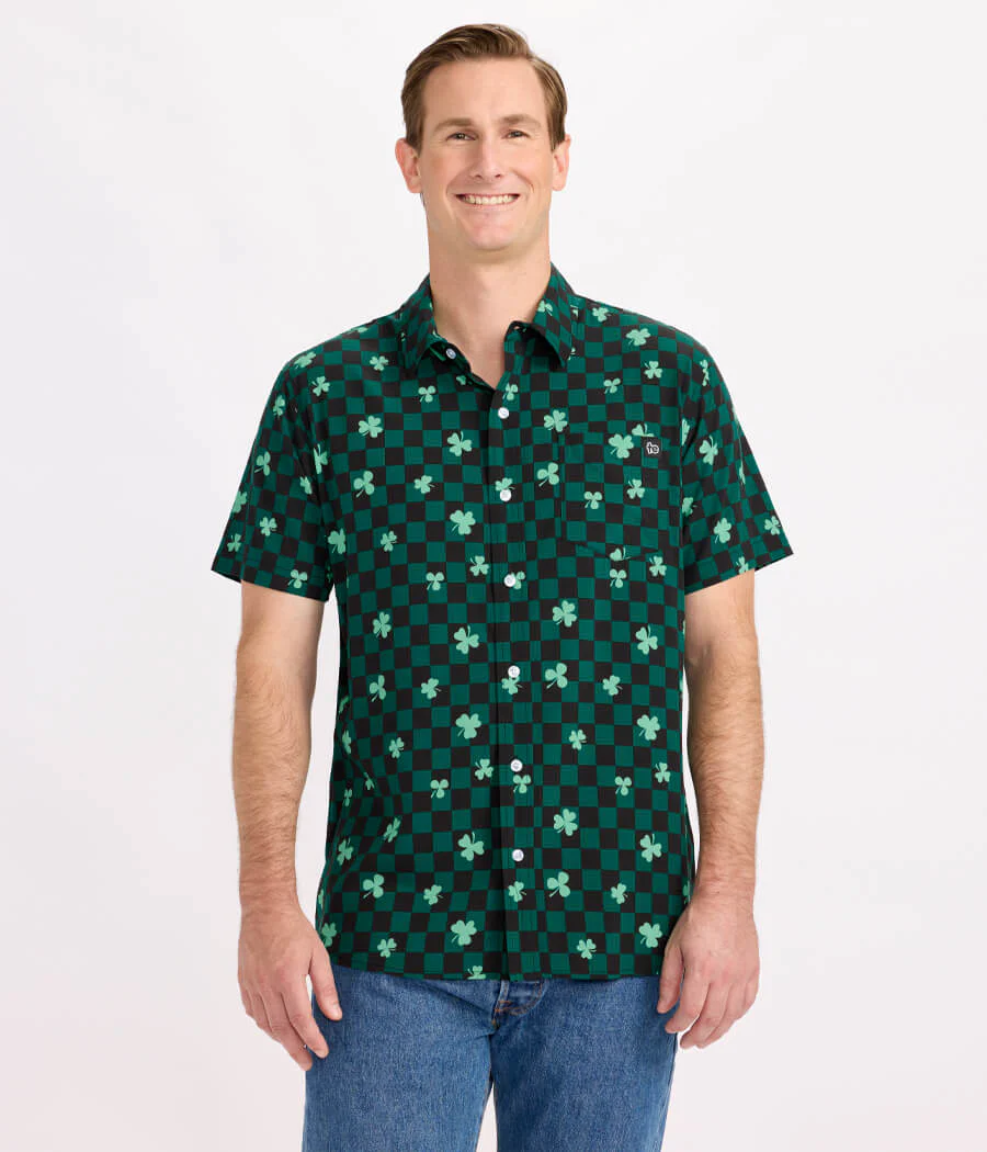 Men's Checkered Clover Button Down Shirt