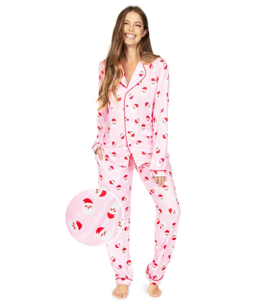 Women's Pink Santa Lapel Pajama Set