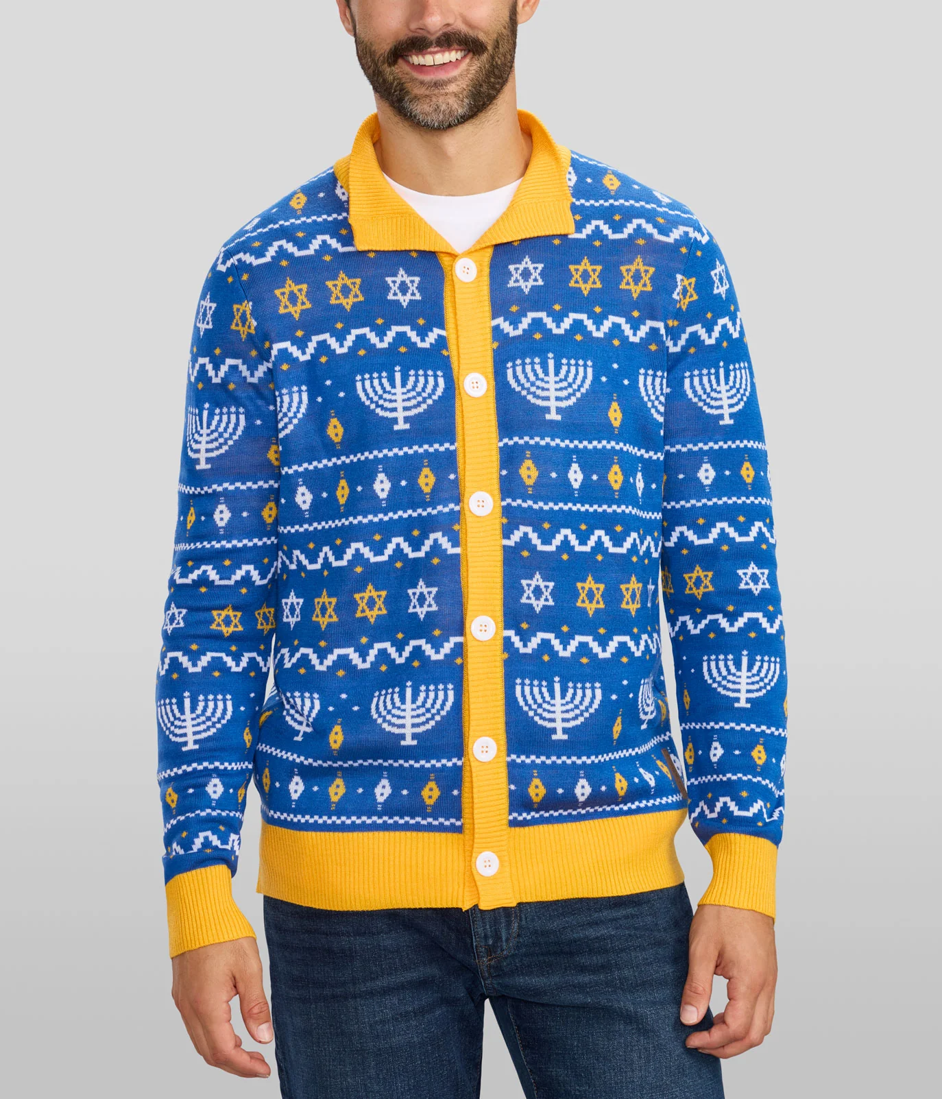 Men's Menorah Print Cardigan Sweater
