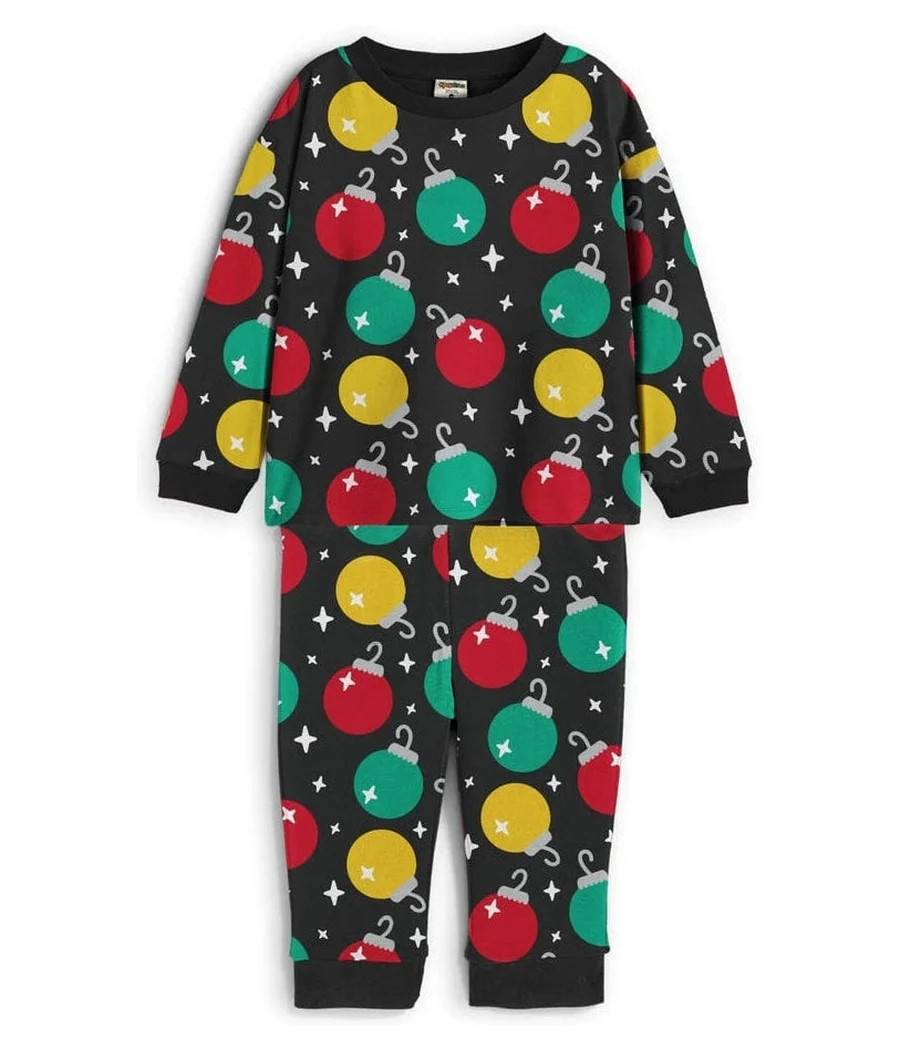 Toddler Girl's Ornaments Crew Neck Pajama Set