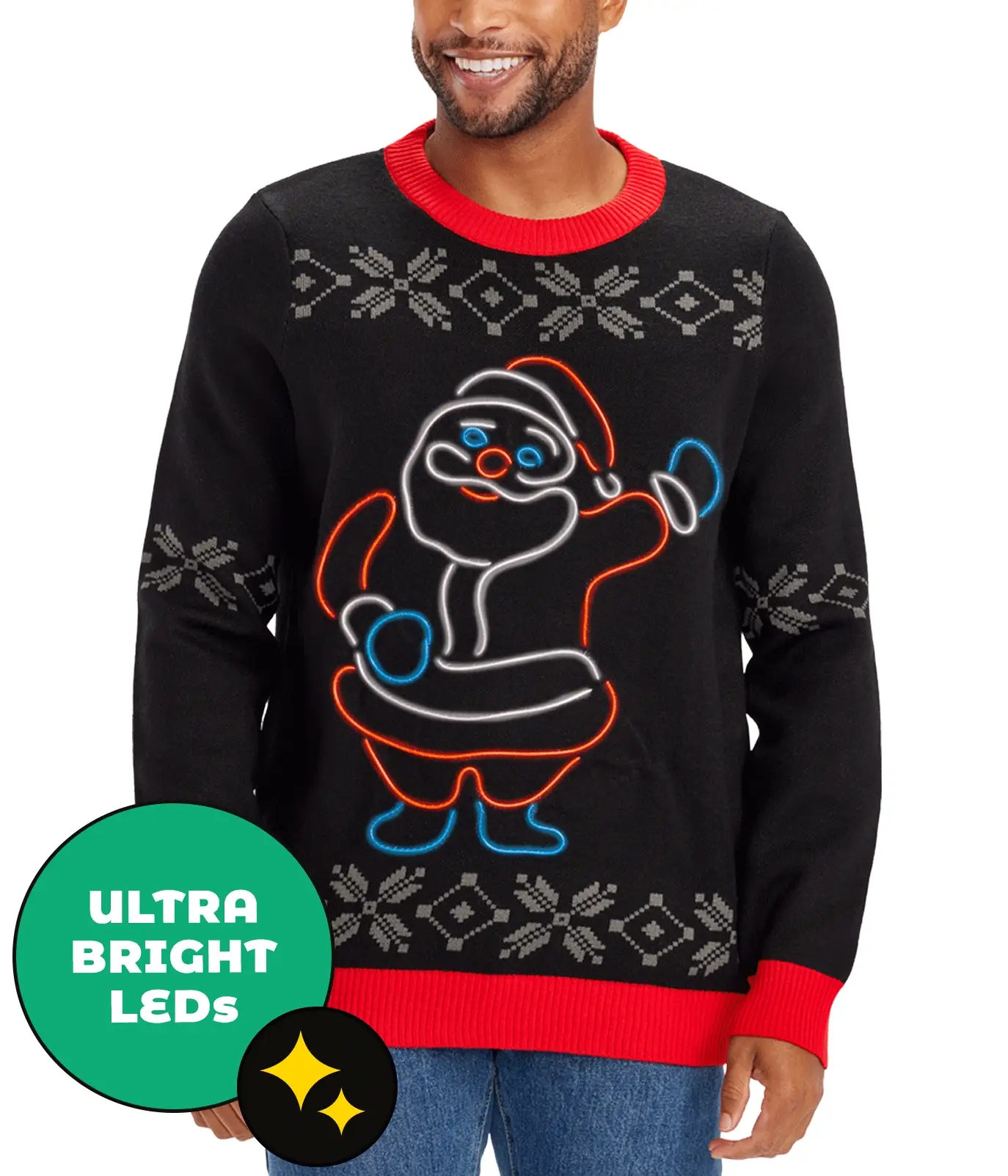 Men's Ho Ho Hello Neon LED Light Up Ugly Christmas Sweater