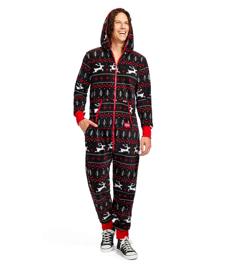 Men's Black and Red Fair Isle Jumpsuit